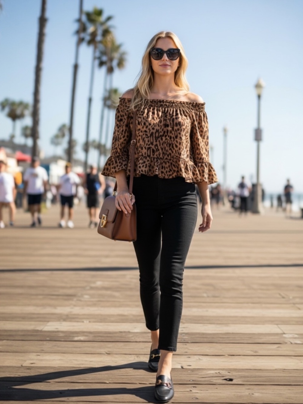 POSH BOUTIQUE BROWN  BLACK RUFFLED LEOPARD PRINT BLOUSE NEW WITH TAG